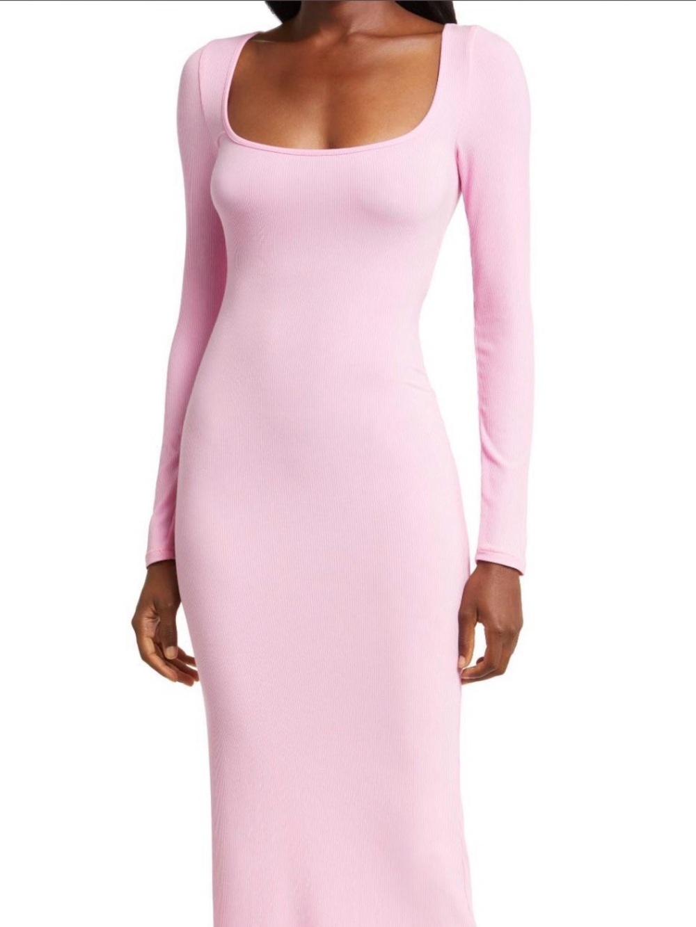 SKIMS Long-Sleeve Scoop Neck Bodycon Dress in Light Pink